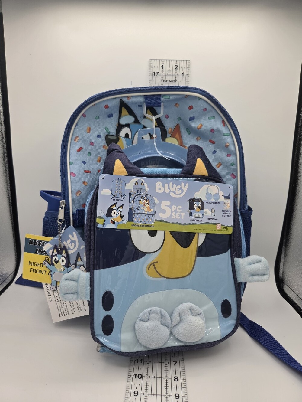 Bluey Blue Small Zip Backpack 5 Pc Set Lunch Kit Bottle Headphones Key Ring